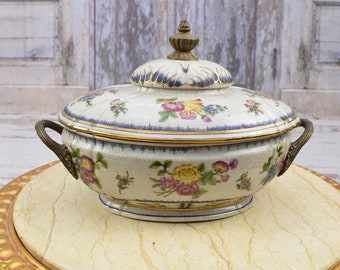 Large Porcelain Casket with Bronze Ornaments - Art Nouveau Style - Flower Design - Luxury Gift for Wedding - Home Decor Vase Porcelain