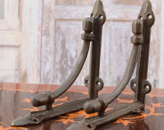 Decorative Hooks for Wall Ledges - Pair Cast Iron Shelf Brackets - Rustic Home and Garden Decor - Solid and Stable - Wall Bookshelf Support