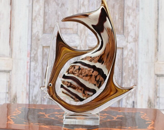 Brown Glass Fish Murano Style - Elegant Scalar Fish - Italian Glass - Venetian Vintage Glass - Home Decor - Gift Idea