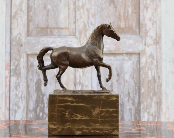Galloping Horse Figurine, Steed Realistic Bronze, Horse Statue, Animal Sculpture on Marble Base, Foundry Mark, Horse Accesories, Gift Idea