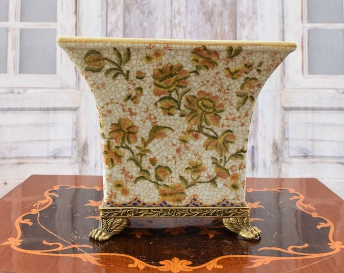 Painted Porcelain Vase - Floral Design - Flowers Ornaments Art Nouveau Style - Porcelain Flower Pot - Garden Decoration