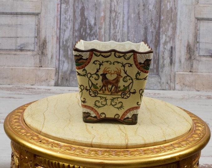 Painted Porcelain Vase Hunting Scene - Hunter Design - Flowers Ornaments Art Nouveau Style - Porcelain Flower Pot - Garden Decoration