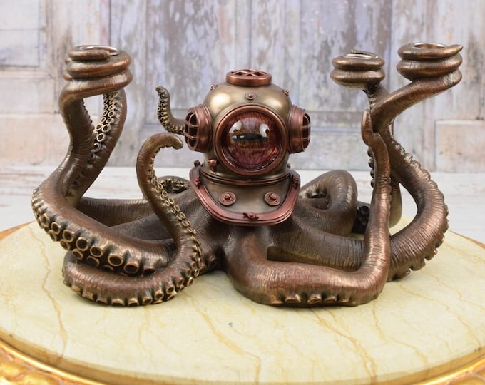 Steampunk octopus statue - figurine metal bronze - steampunk candlestick - gift good idea - home decor