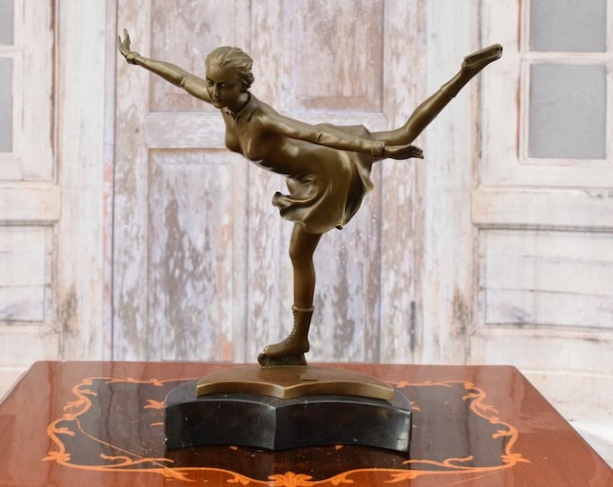 Skater Woman Bronze Statue on Marble Base - Premium Bronze Foundry Mark - Unique Vintage Sculpture - Home Decor - Gift Idea