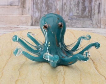 Blue Octopus Murano Style Glass Figurine - Venetian Decor