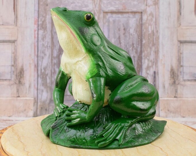 Amazing Large Cast Iron Frog - Luckily Sculpture - Lucky Sculpture - Painted Frog - Home and Garden Decor - Unique Vintage Gift