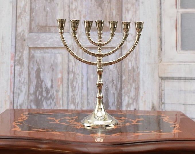 Aluminum Menorah - Travel Jewish Candlestick - Judaica Gift - Seven-branched Candelabrum - Silver Candle Holder for Seven Candles - Vintage