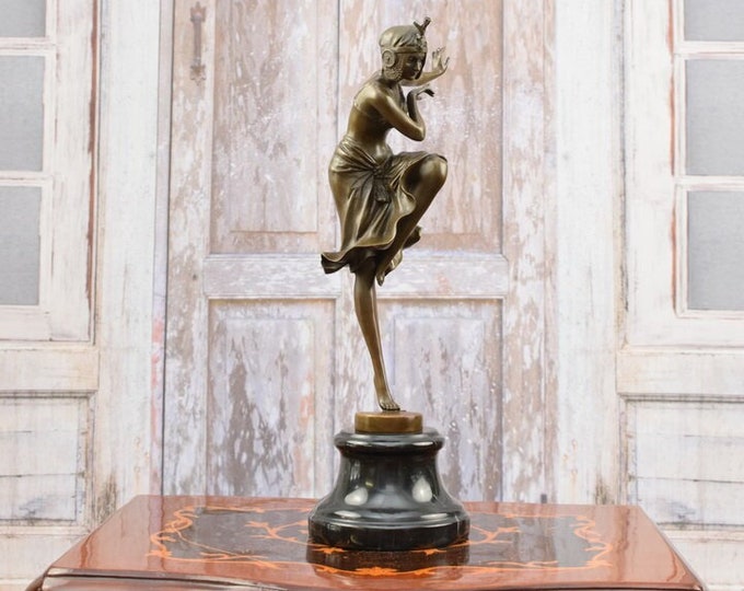 Hindu Dancer by D.H.Chiparus Art Deco Bronze on Marble Base - Dancer Statue - Dance Trophy - Dancing Woman - Home Decor