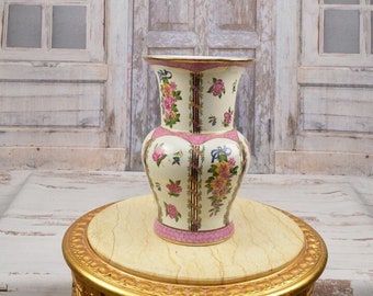 Very Rare! Porcelain Vase with Flowers Design - Flower Pot Porcelain - White and Pink Flower Pot Home Decor - Dinner Decor Gift for Wedding