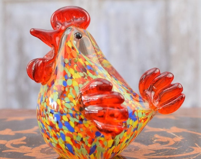 Amazing Little Rooster Glass Figurine - Rooster Murano Style - Glass Sculpture - Rainbow Glass - Gift Italian - Venetian Glass - Home Decor