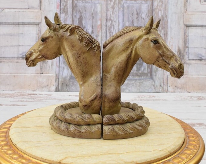 Pair Horses Bookends Paperweight - Cast Iron Sculpture Figures Horses - Figure Gift Idea Book Support