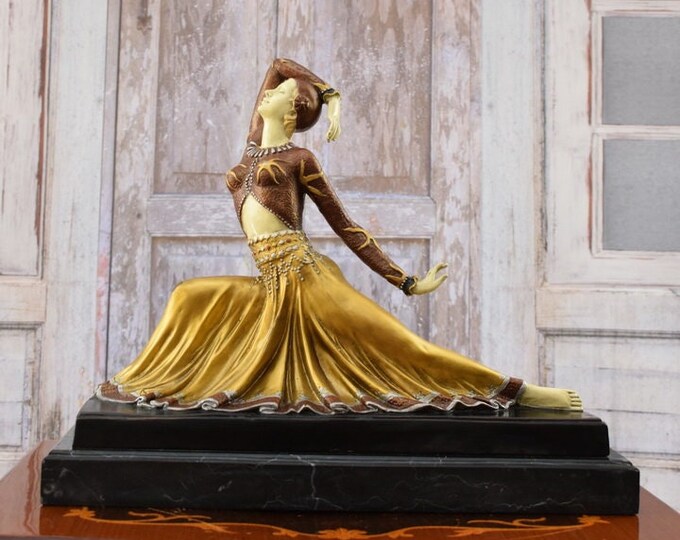 Bronze Art Deco Dancer by Chiparus Style - Solid and Heavy Statue - Gilded Bronze Sculpture -  Dance Trophy - Home Decor - Gift for Dancer