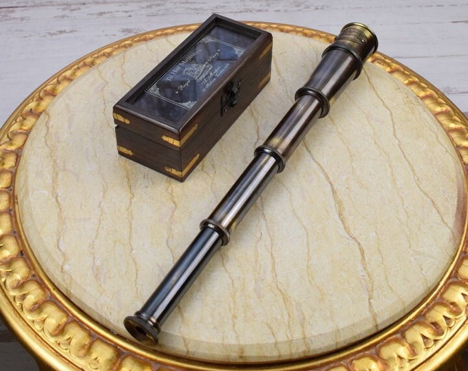 Lunette in Elegant Gift Box - Brass Telescope - Vintage Marine Accessories - Gift for Sailor or Marine Enthusiast - Office Decor