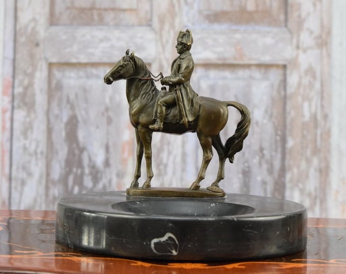 Marble Ashtray with Bronze Sculpture of Napoleon on Horseback - Unique Ashtray - Napoleon Bonaparte - Exlusive Gift Idea - Home Decor