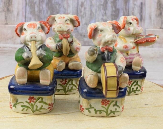 Four Playing Pigs - Orchestra of Pigs - Porcelain Figures - Unique Porcelain - Antique Figures - Vintage Porcelain - Home Decor