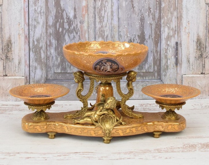 Big Porcelain with Bronze -  Bowl Bunk Plateau Angel Cupid - Foundry Mark - Exclusive Porcelain Gift - Home Decor - Kitchen Decor