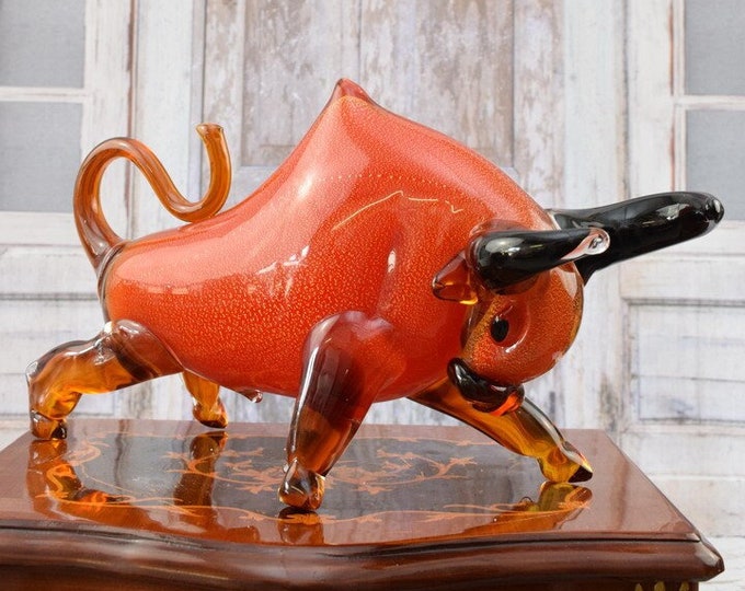 Red Bull Murano Style - Amazing Venetian Glass Statue - Vintage Italian Bull - Richly DEcorated - Home Decor - Gift Idea