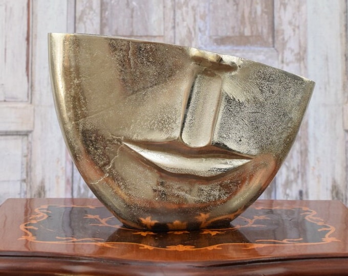 Unique Face Vase - Silver Aluminum Vase - Flower Pot Funny Face - Modernist Vase - Vintage Unique Gift - Perfect Home Decor