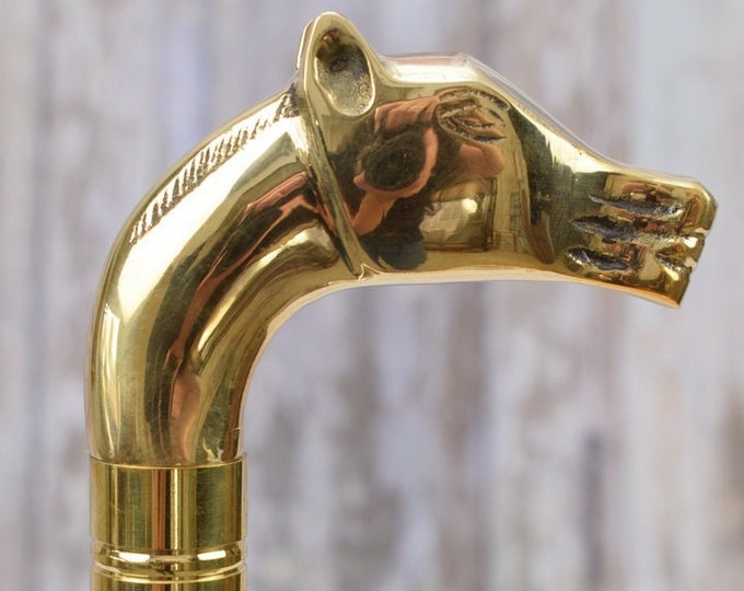 Brass Walking Stick - Head Horse - Gift for Grandfather Father Aluminium Cane - Head Horse - Horse Art Work