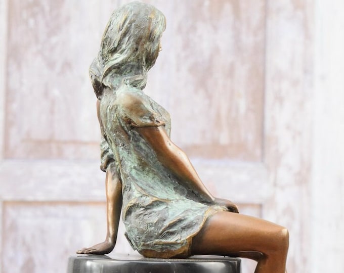 Woman in blue dress - Bronze figurine on marble base - act bronze statue - Gift Idea - home decor - Vintage Premium Act - Mature Concept