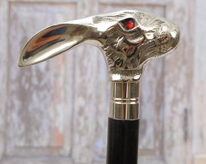 Rabbit Wooden and Aluminum Walking Stick - Hare Cane - Hare with Red Eyes Walking Stick - Gift for Grandfather