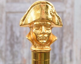 Napoleon Bonaparte Walking Stick - Wooden and Brass Walking Stick - Gift for Grandfather Father - Wooden Cane Art Deco