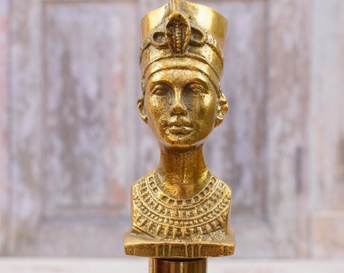 Bust Egyptian Woman Walking Stick Wooden and Brass  - Amazing Mythology Cane - Elegant Gift for Grandfather Father