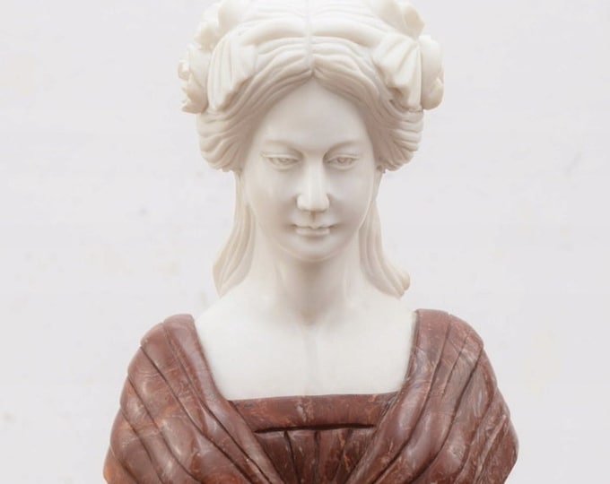 Unique Marble Bust of Woman - Camellia Lady Marble Pedestal - Mythological Sculpture - Marble Art Deco - Exclusive Gift Idea