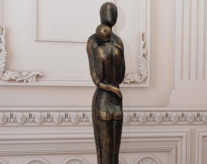 Cast Iron Lovers Embracing Couple-  Man and Woman Loving Figurine - Vintage Sculpture - Gift for Wedding - Home and Garden Decor