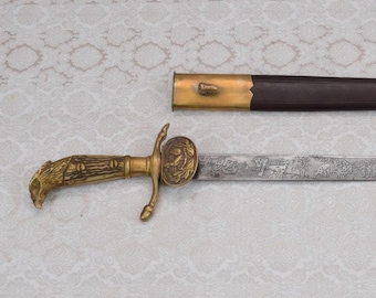 German Solingen Hunting Knife – Unique Collector’s Dagger with Eagle Head – Brass - Metal – Handmade Solingen Sword for Hunters - Collectors