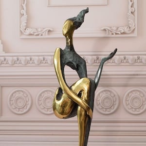 Gilded Patina Bronze Woman - Act Abstract Modernist Bronze Sculpture - Female Figurine - Gift Idea for Wedding, Birthday, Housewarming