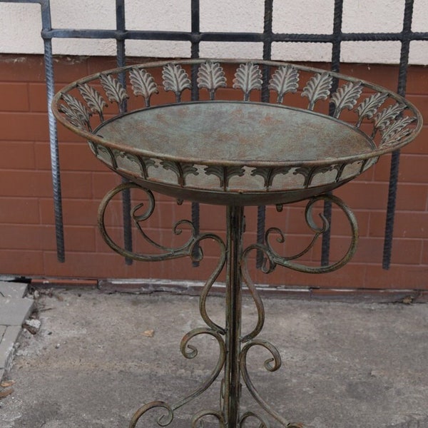 Wrought iron birdbath - Green Patina Iron Birds Drinker - Fountain Outdoor Gift Vintage Style - Garden Feeder for Birds