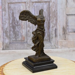 Ancient Greek Nike of Samothrace - Nike Bronze Sculpture on Marble Base - Winged Goddess Statue - Vintage Home Decor - Gift Idea