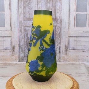 Limited Flower Vase - Yellow Glass Vase - Emile Galle Style - Solid and Heavy - Wedding Gift Idea - Home Decor