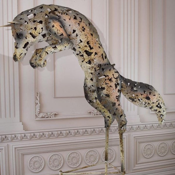 Rustic Iron Jumping Fox Statue – Whimsical Garden Art