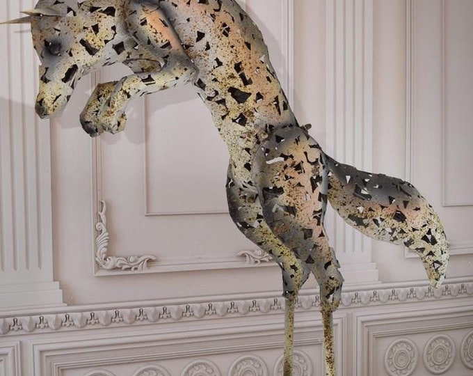 Excellent Iron Funny Jumping Fox Figure - Rustical Fox - Nice Detail and Beautiful Colours - Amazing Metal Statue for Garden - Gift Idea
