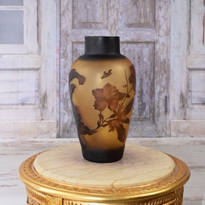 Limitierte Blumenvase - Braune und Orange Glasvase - Emile Galle Stil - Massiv und Schwer - Hochzeits Geschenkidee - Liebhaber Geschenk - Wohndeko