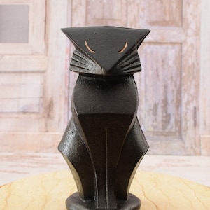 モダニスト黒猫の彫刻 - 鋳鉄製モダニスト猫 - ヴィンテージ猫像 - エレガントな室内装飾 - 抽象的なハブリー猫のフィギュア - アート作品
