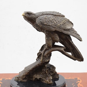 Dangerous Eagle Bronze Statue on Marble Base - Amazing Buzzard Sculpture - Gift Idea to Office - Signed Statue -