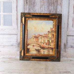 Magical Venice - Italian Cityscape in Golden Frame - Landscape Painting on Canvas - Wall Art - Wall Decor - Luxury Painting Gift Idea