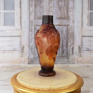 Limited Flower Vase - Brown and Orange Glass Vase - Emile Galle Style - Solid and Heavy - Wedding Gift Idea - Home Decor