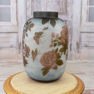 Limitierte Blumenvase - 3D Rose Design - Blaue und Lila Glasvase - Emile Galle Stil - Handgemachtes Glas - Geschenkidee - Wohndeko