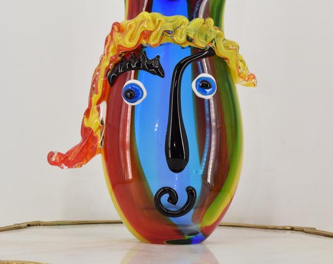 Colorful face glass vase - Italy vase murano style flower pot - hand made Venetian Glass - funny face vase