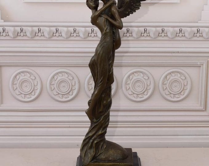 2 Angels in Love - Winged Cupids in Love - Couple in Love Sculpture on Marble Base - Lovers Couple - Gift for Wedding Birthday - Home Decor