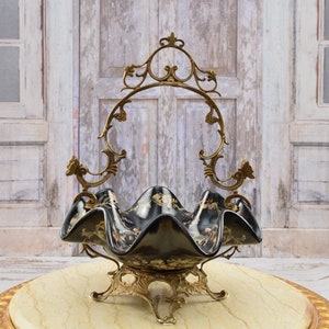 Porcelain Plateau with Bronze Ornaments - Casket Floral Design - Art Nouveau Porcelain - Home Decoration - Regency Decor - Kitchen Decor