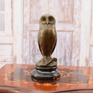 Owl Bronze Figurine - Wisdom Symbol - Figurine on Marble Base - Exclusive Gift - Foundry Mark - Home Decor - Gift Idea