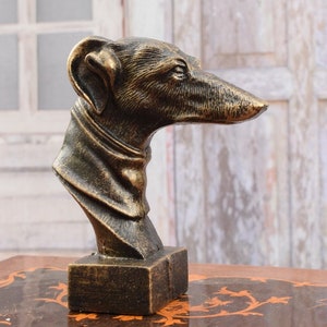 Greyhound bust figure cast iron - hunter statue - dog cast iron sculpture - greyhound vintage