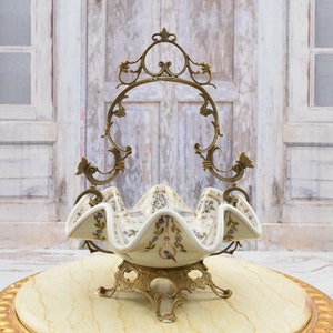 Porcelain Plateau with Bronze Ornaments - Casket Floral Design - Art Nouveau Porcelain - Home Decoration - Regency Decor - Kitchen Decor