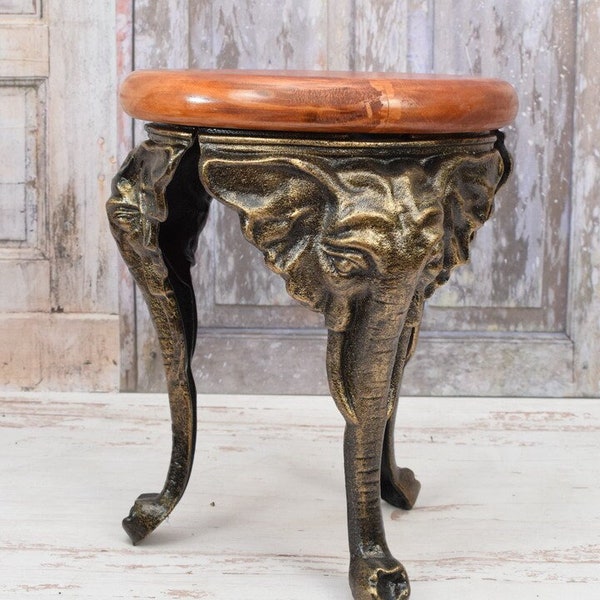 Table en forme d’éléphant en fonte et en bois - Table vintage Table de fleurs d’éléphant brun - Décoration de maison et de jardin - Idée cadeau unique