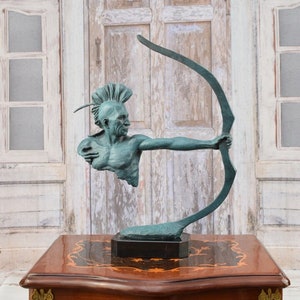 Blue patina indian approve with both - bronze sculpture on marble base - modernist statue bronze - unique home decor -